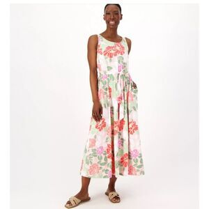 CUDDL DUDS PINK FLORAL KNIT MAXI DRESS PETITE SIZE LARGE with POCKETS